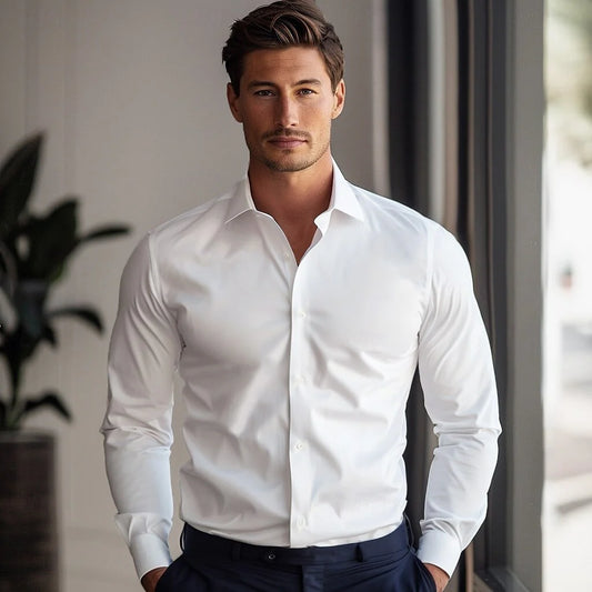 Non-Iron 100% Cotton Button-Up Dress Shirt